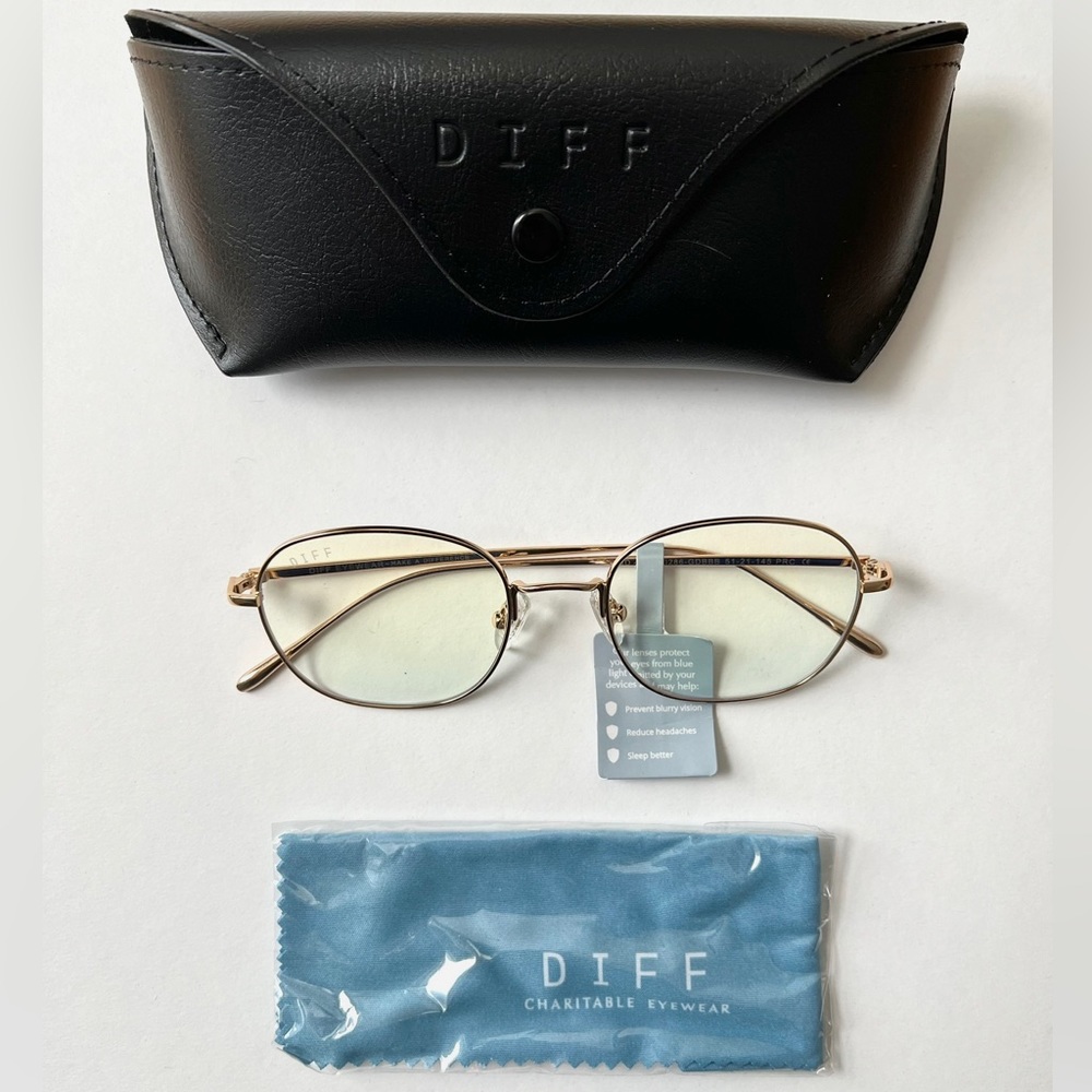 Diff Eyewear Reid Gold Round Blue Light Blocking Glasses New